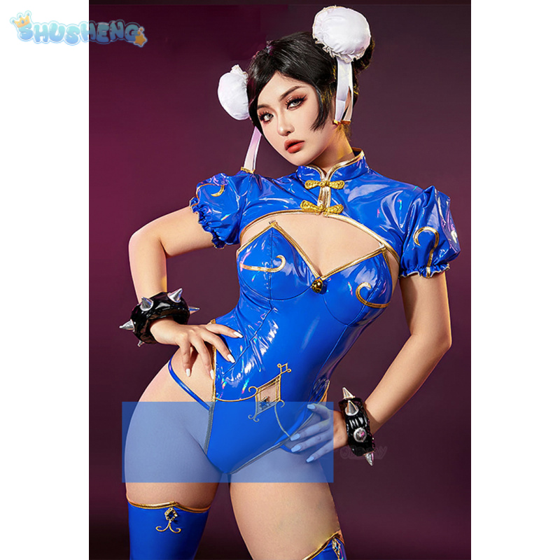 Blue leather jumpsuit cheongsa - Anime Cosplay Jumpsuit บทวิจารณ์และราคา